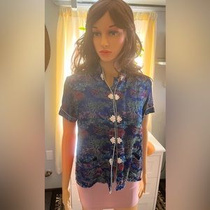 Medium vintage rich blue satin patterned shirt! I loooove this shirt. So cute.